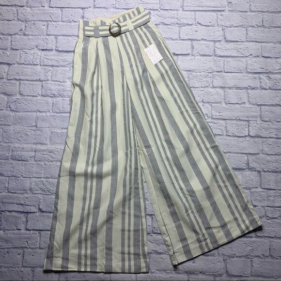 Free People High Tied Wide Leg Pants in Ivory Combo - Picture 2 of 9